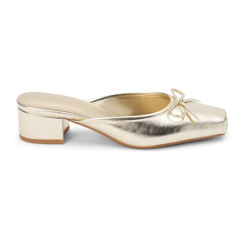 Geneva Metallic Square Toe Block Heel Mules sold by Shoebacca