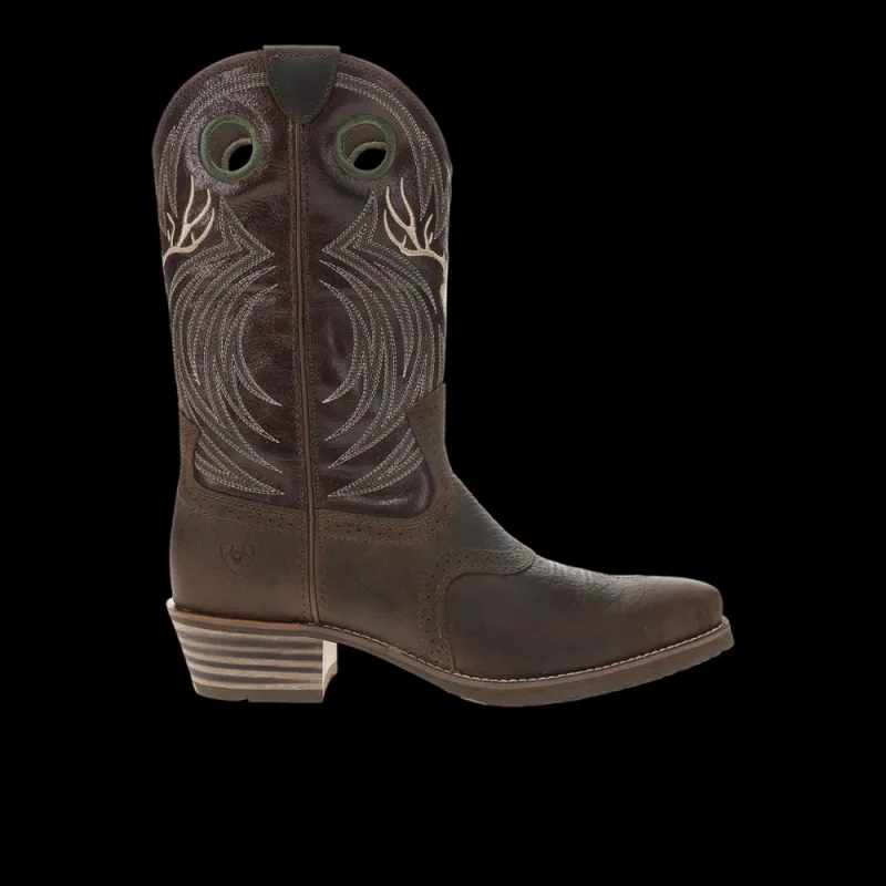 Hybrid Roughstock Antler Embroidered Snip Toe Pull On Cowboy Boots made by Ariat