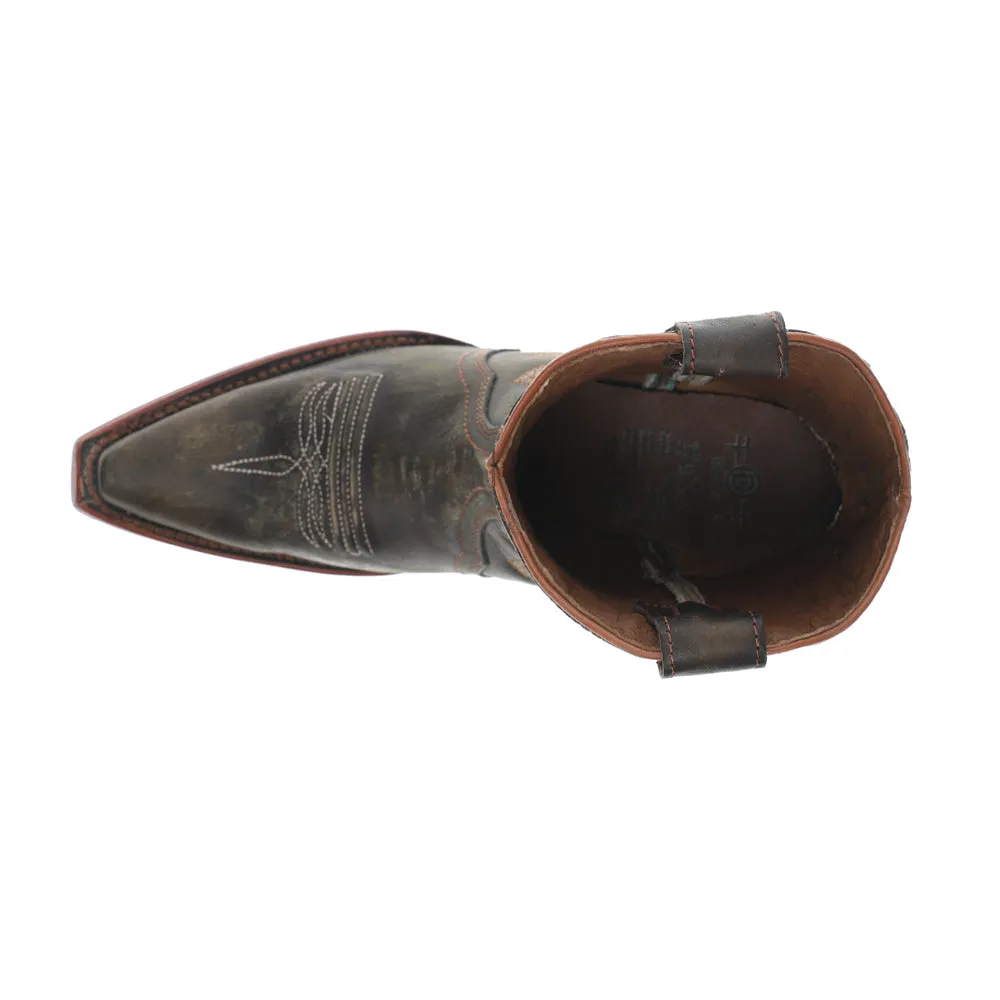 Chocolate Ankle Embroidered Snip Toe Pull On Cowboy Booties sold by Shoebacca product image thumbnail 4