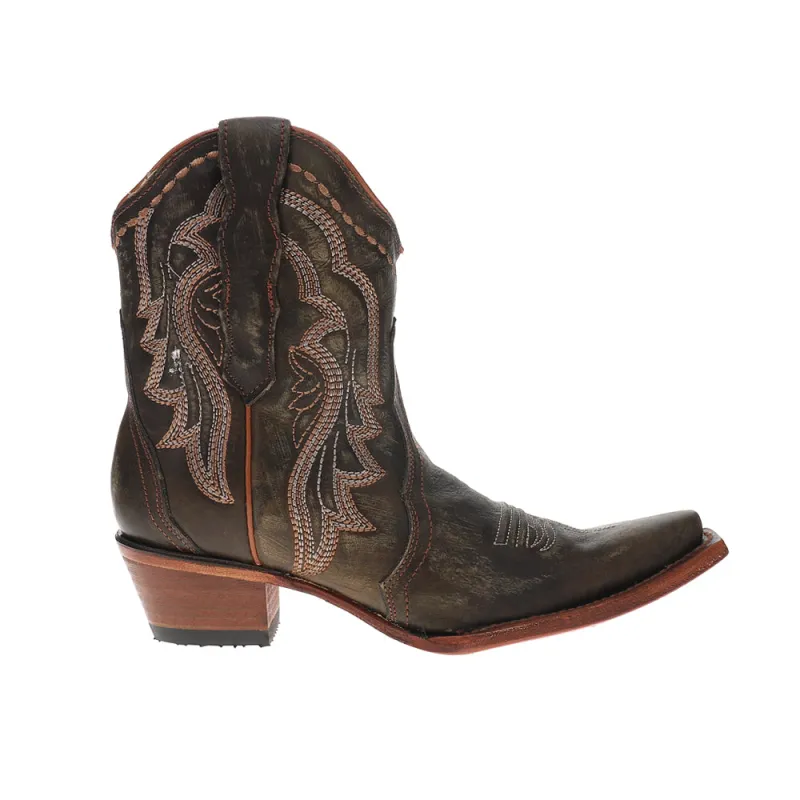 Chocolate Ankle Embroidered Snip Toe Pull On Cowboy Booties made by Shoebacca