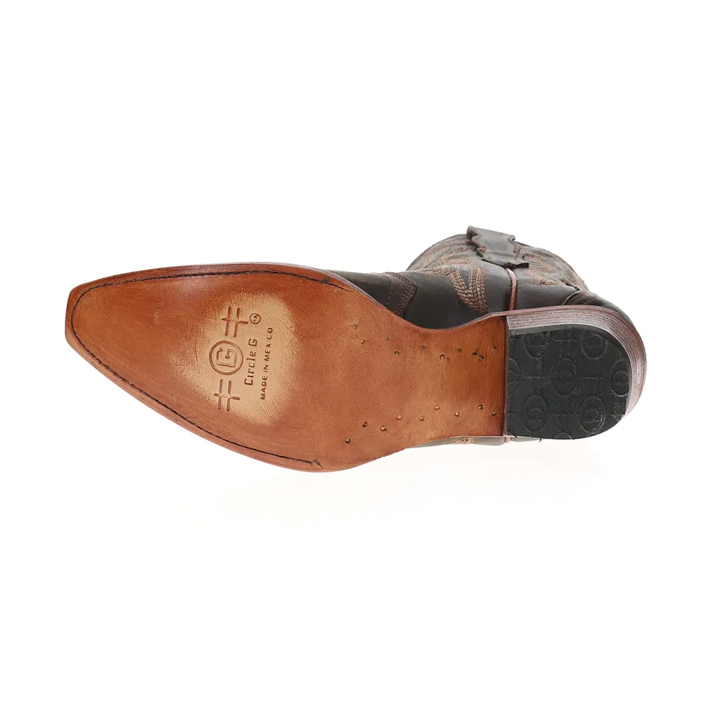 Chocolate Ankle Embroidered Snip Toe Pull On Cowboy Booties sold by Shoebacca product image thumbnail 5