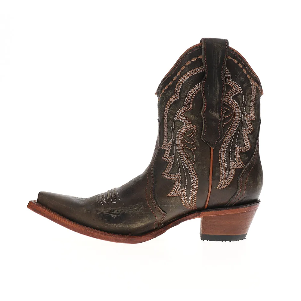 Chocolate Ankle Embroidered Snip Toe Pull On Cowboy Booties sold by Shoebacca product image thumbnail 3