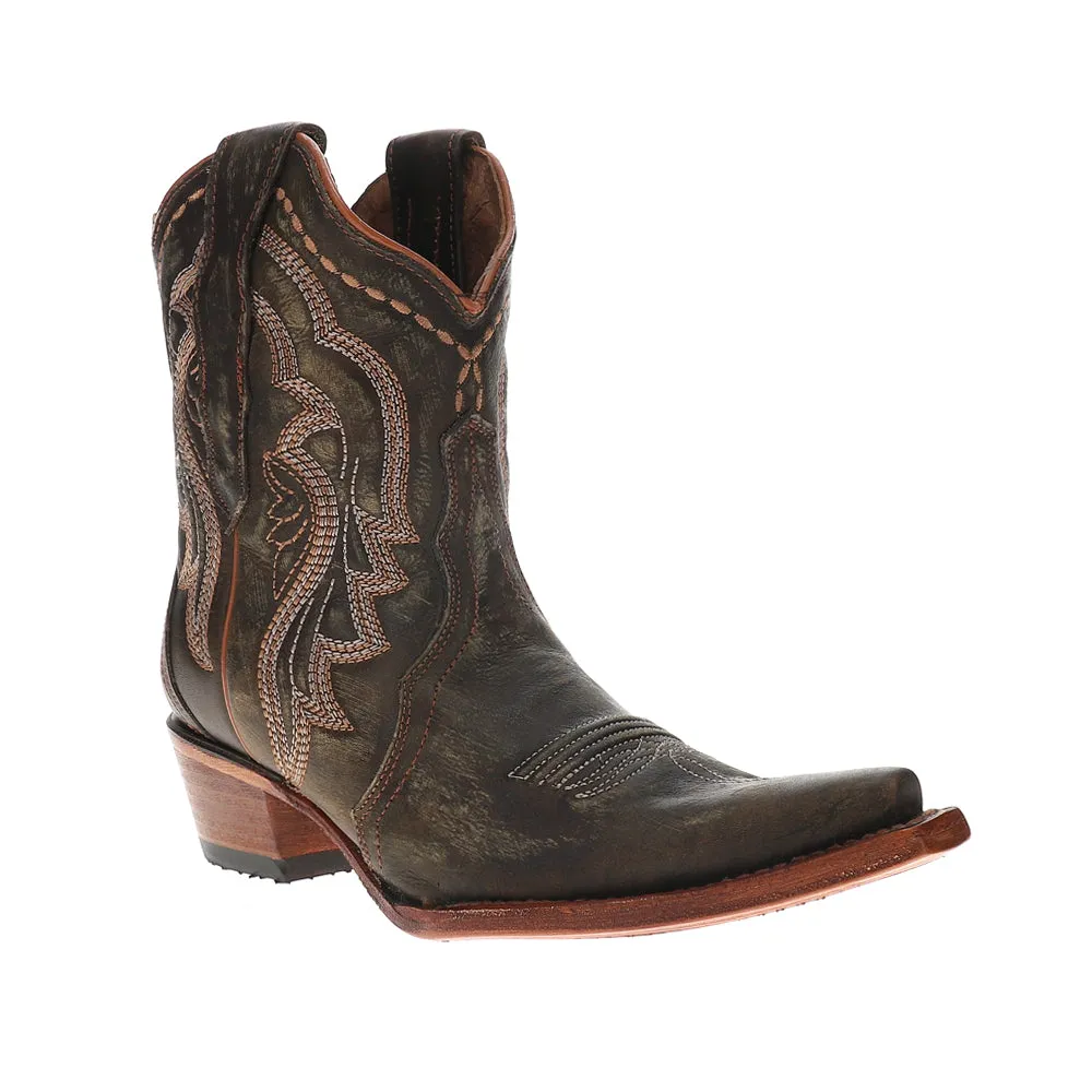 Chocolate Ankle Embroidered Snip Toe Pull On Cowboy Booties sold by Shoebacca product image thumbnail 2