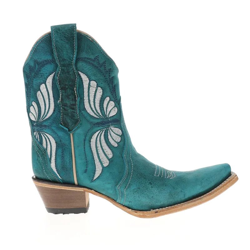 Aqua Butterfly Embroidered Ankle Pull On Cowboy Booties sold by Shoebacca