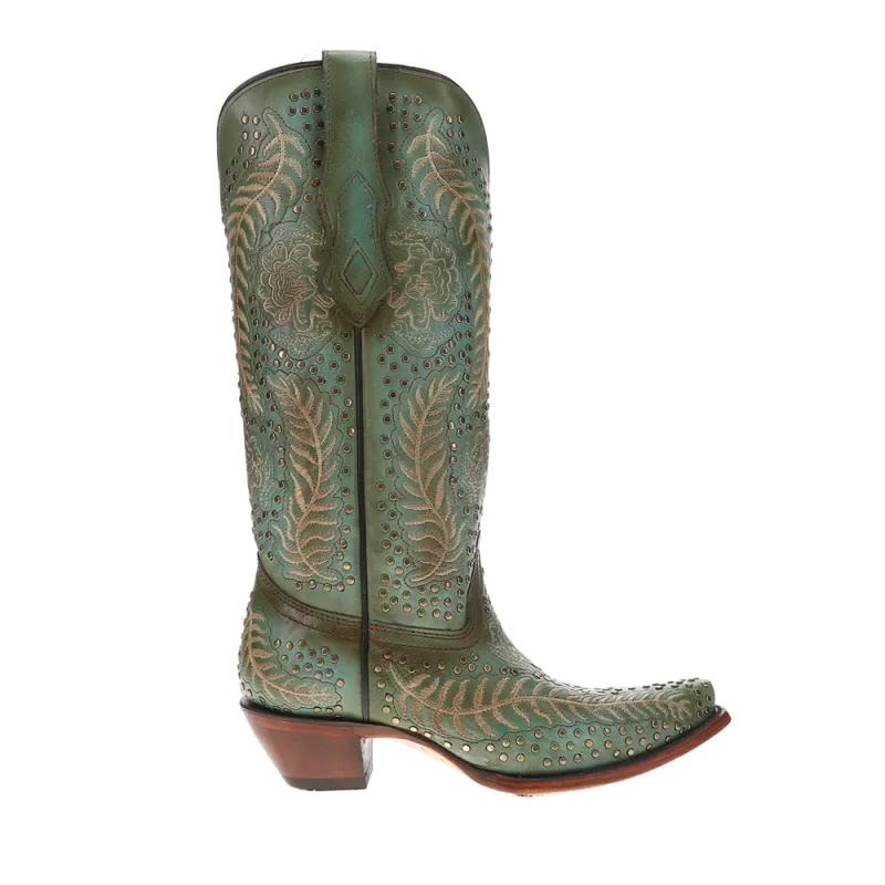 Studded Embroidered Snip Toe Pull On Cowboy Boots sold by Shoebacca