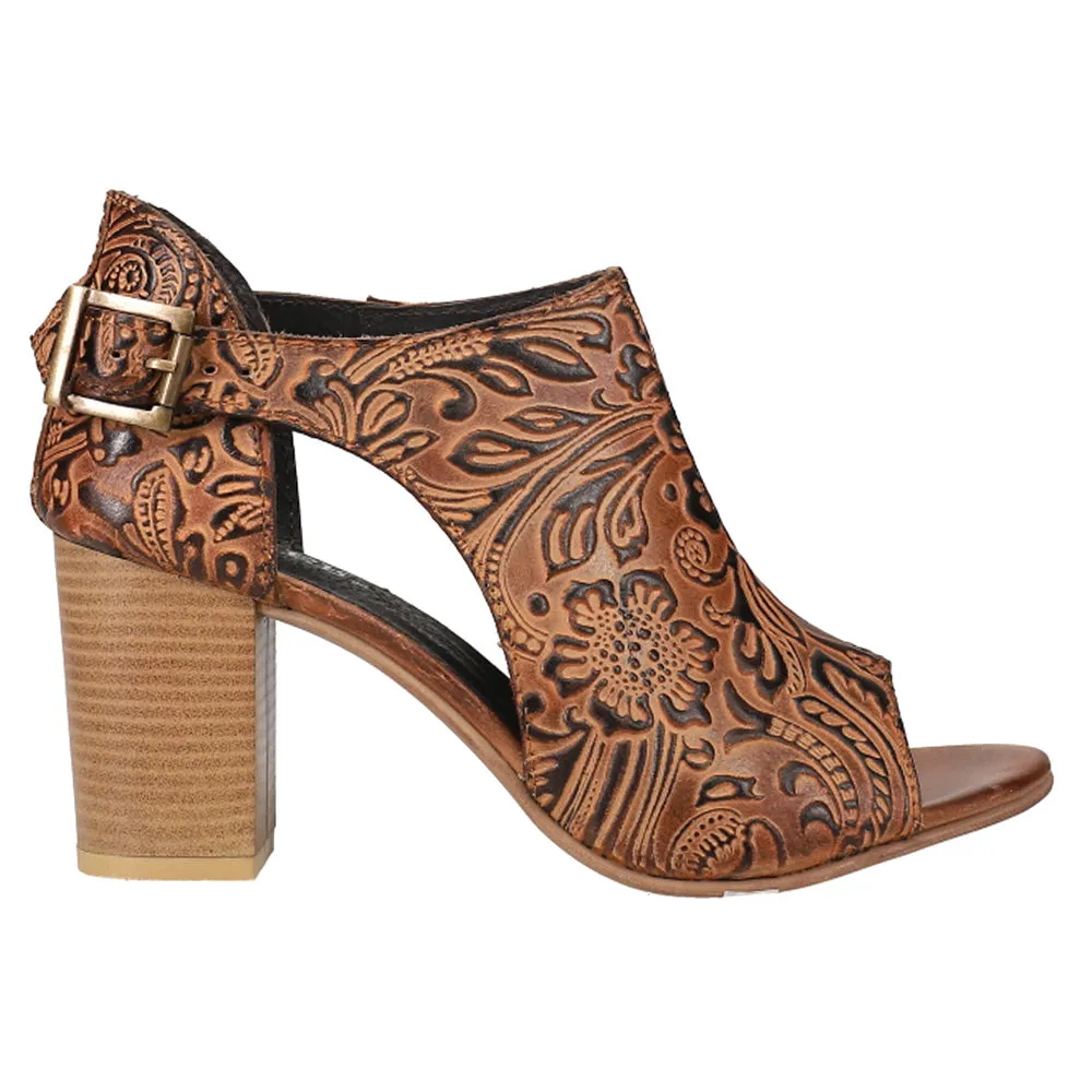 Mika Floral Embossed Block Heel Sandals sold by Shoebacca