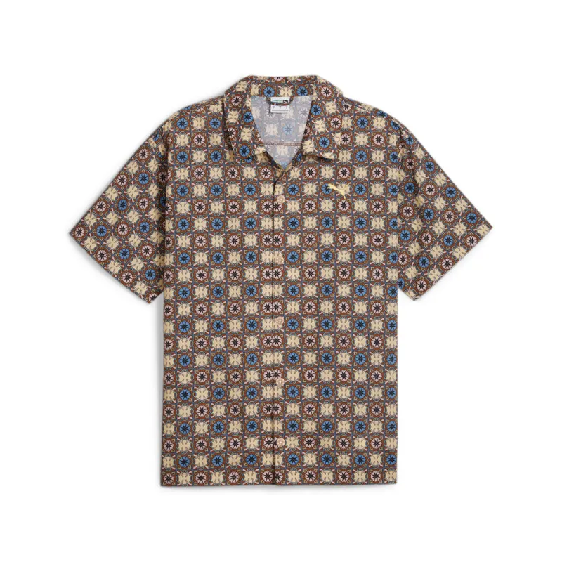 Classics New Prep Woven Graphic Collared Short Sleeve Button Up Shirt made by Puma