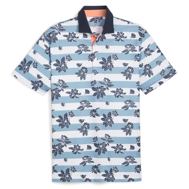 Garden Pique Golf Floral Striped Short Sleeve Polo Shirt made by Puma