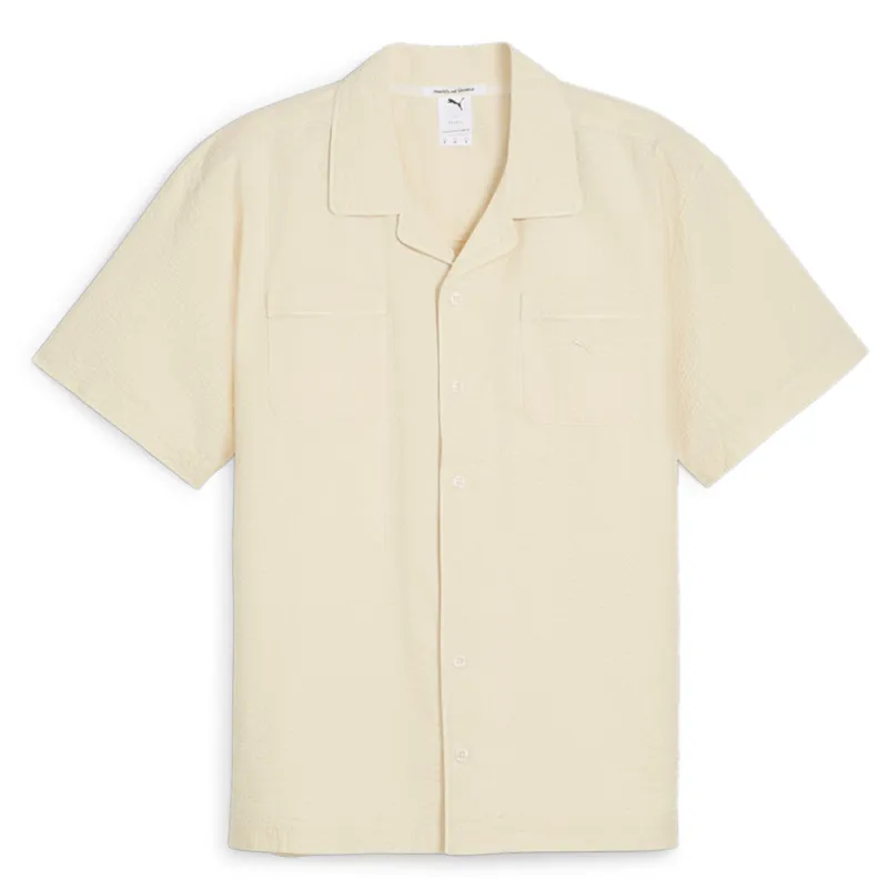 Made With Quality Seersucker Collared Short Sleeve Button Up Shirt made by Puma
