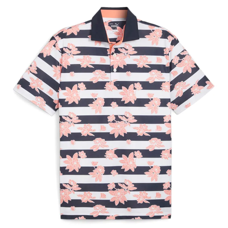 Garden Pique Golf Floral Striped Short Sleeve Polo Shirt sold by Shoebacca