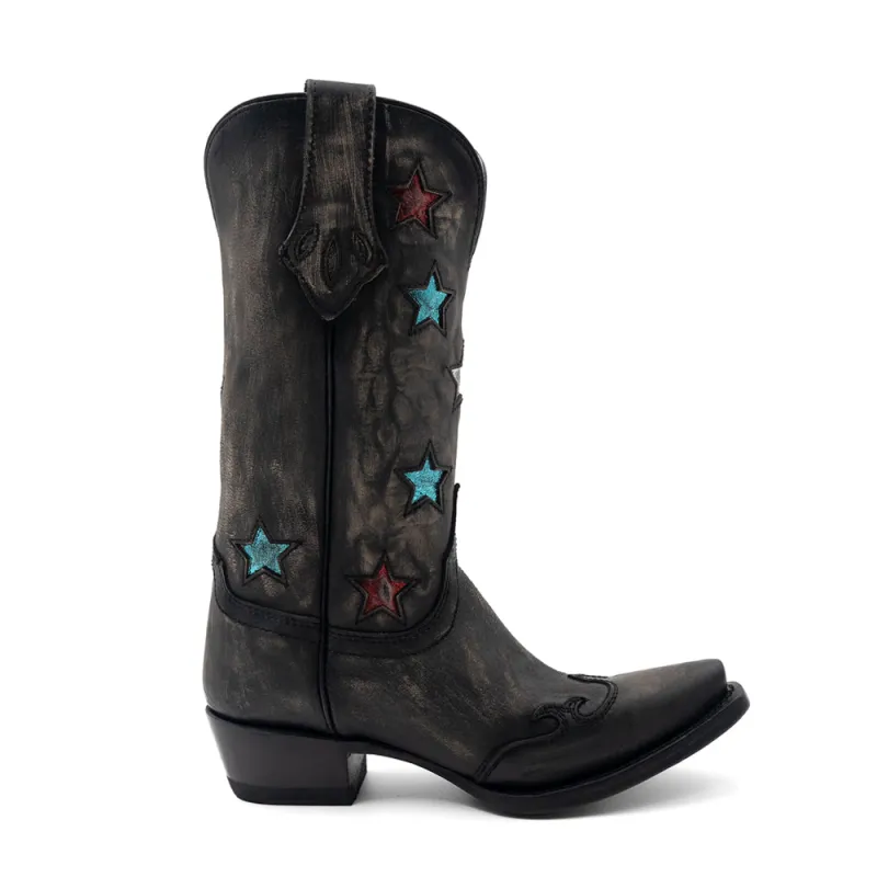 Estrella Overlay Snip Toe Pull On Cowboy Boots made by Shoebacca