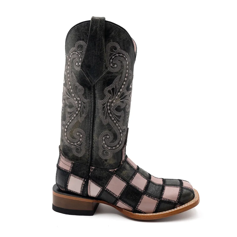 Patchwork Square Toe Pull On Cowboy Boots sold by Shoebacca