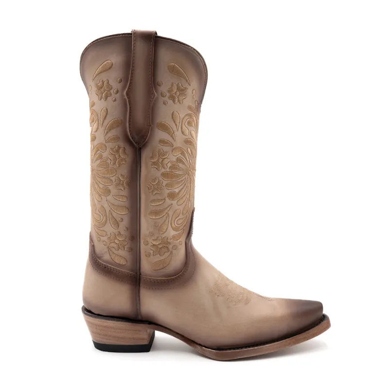 Grace Floral Embroidered Snip Toe Pull On Cowboy Boots made by Shoebacca