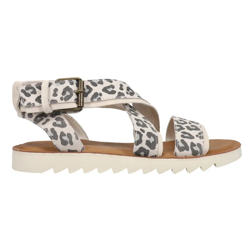 Sidney Tread Snow Leopard Ankle Strap Sandals sold by Shoebacca