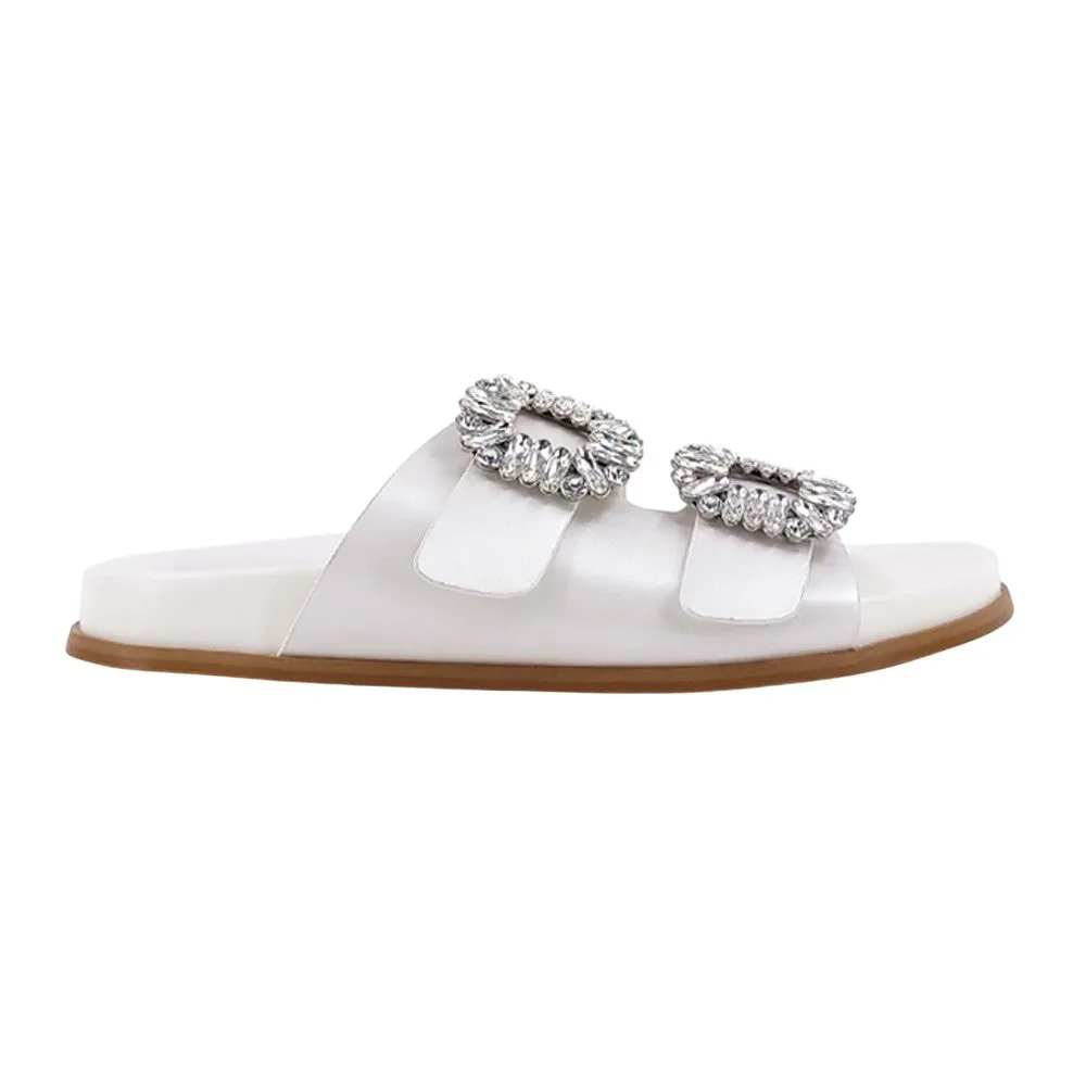 Bridget Rhinestone Metallic Slide Sandals sold by Shoebacca