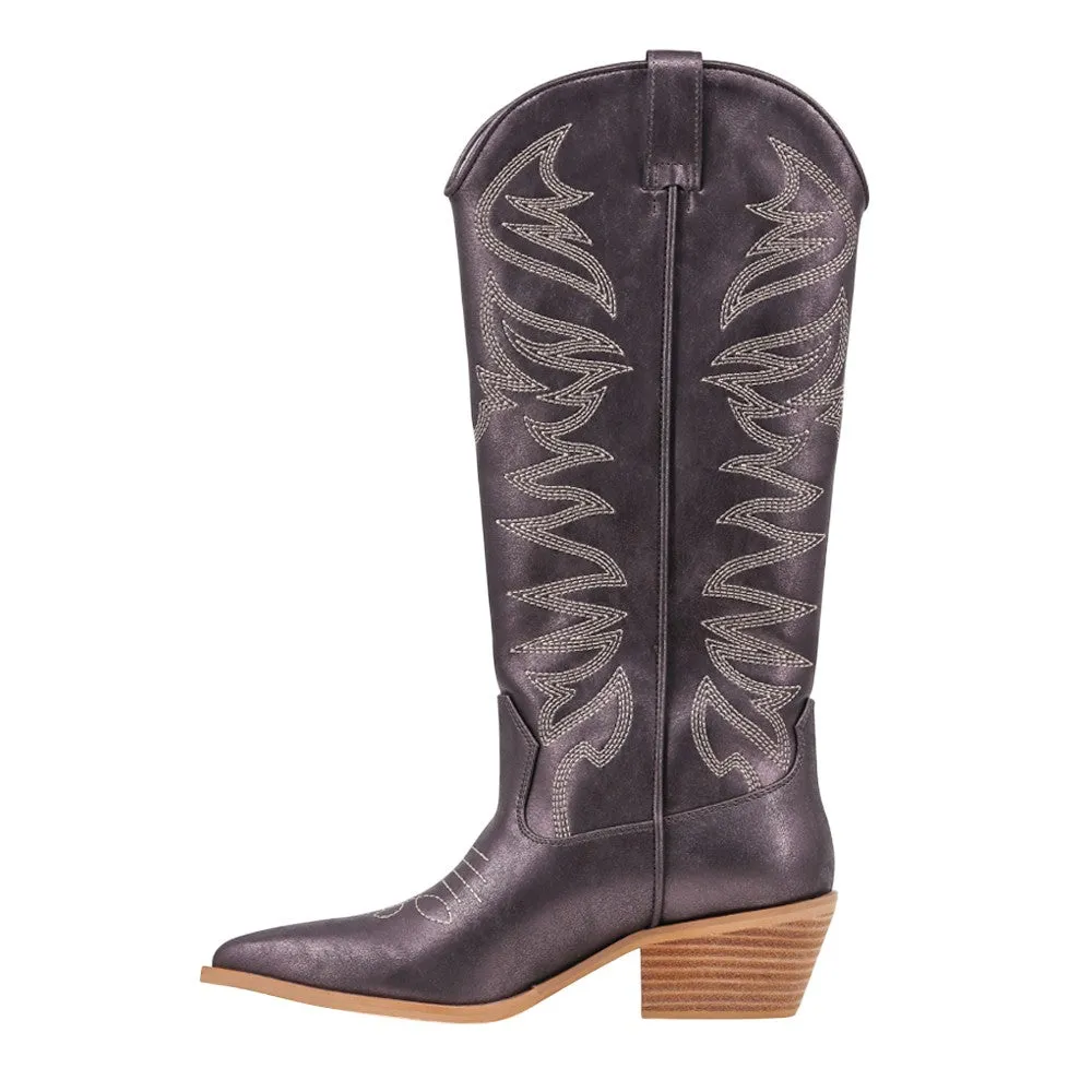 Zerena Embroidered Metallic Pointed Toe Pull On Cowboy Boots sold by Shoebacca product image thumbnail 3