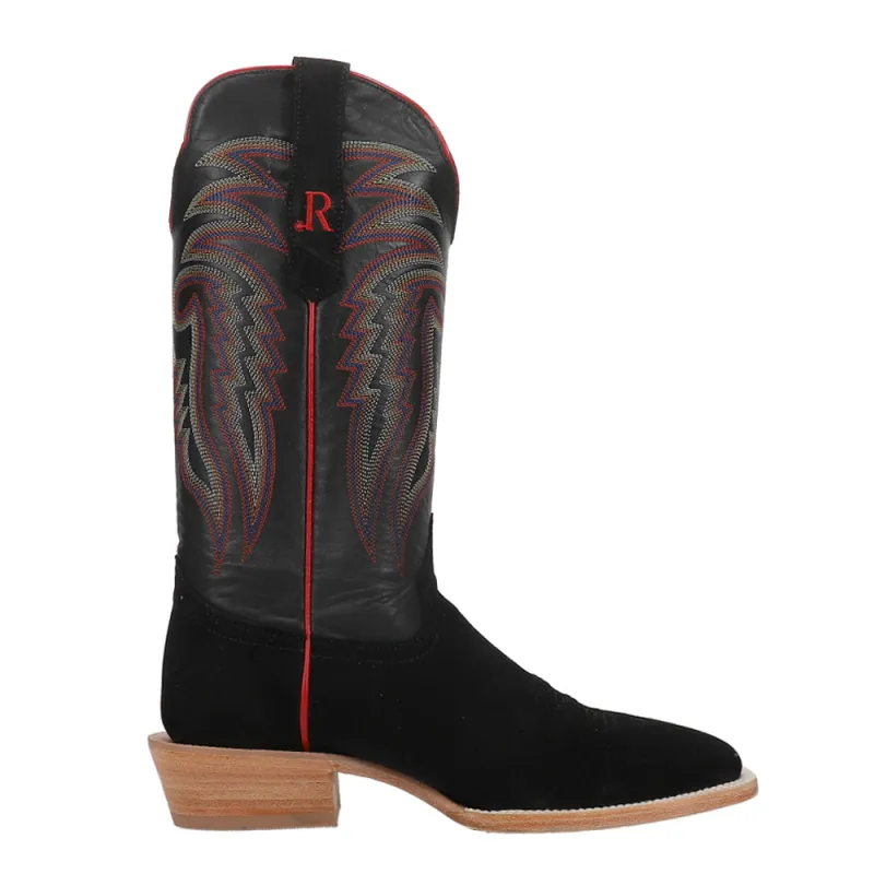 Black Rough Out Wide Embroidered Square Toe Cowboy Boots sold by Shoebacca
