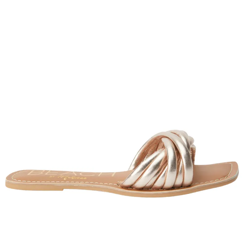 Gale Metallic Slide Sandals sold by Shoebacca
