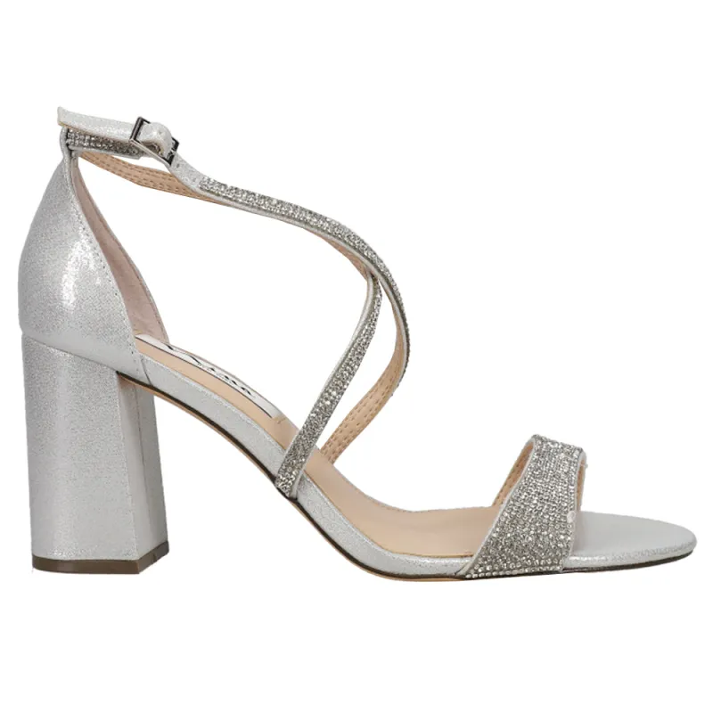 Henesi Rhinestone Block Heel Evening Sandals sold by Shoebacca