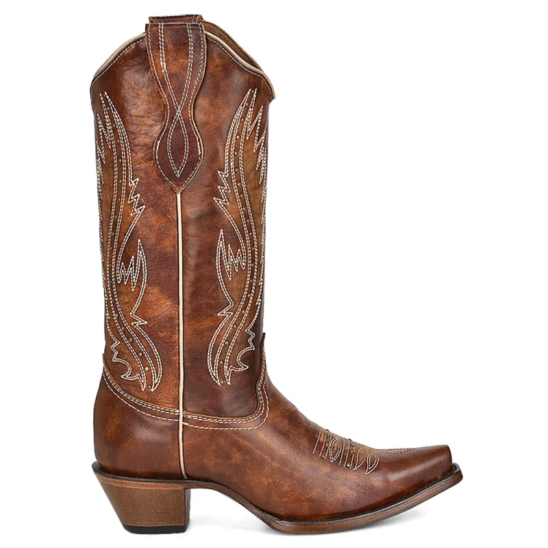 Tan Embroidered Studded Snip Toe Pull On Cowboy Boots made by Shoebacca