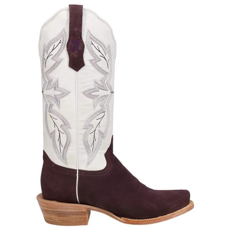 Rough Out Plum Embroidered Narrow Square Toe Cowboy Boots sold by Shoebacca
