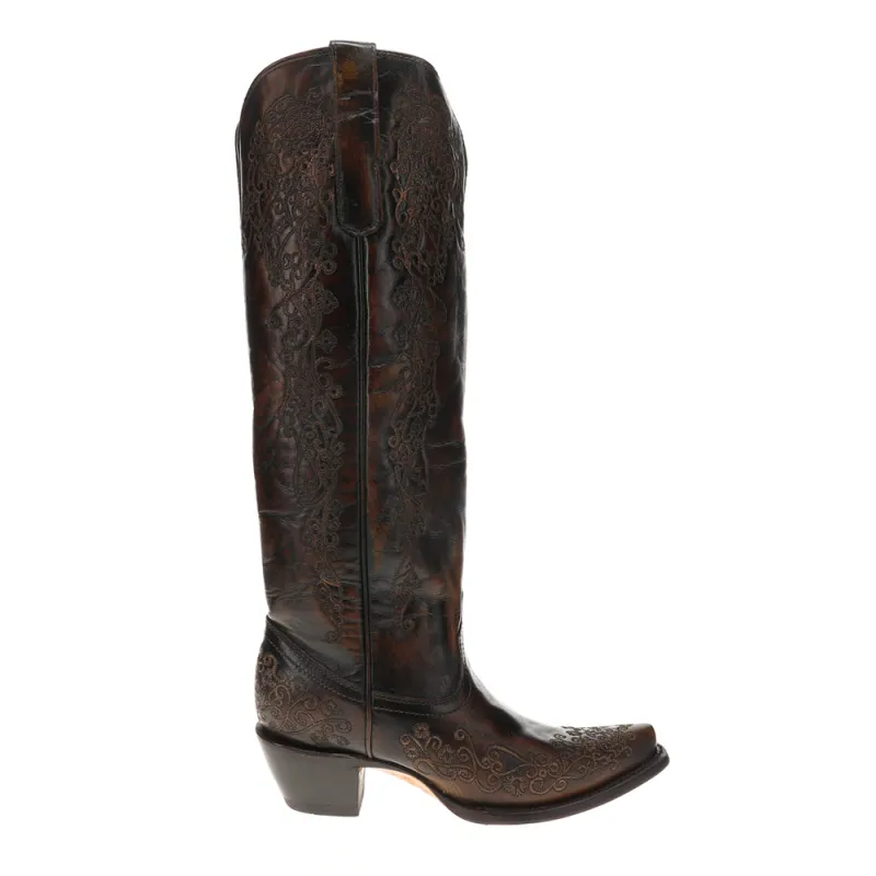 Honey Floral Embroidered Square Toe Pull On Cowboy Boots made by Shoebacca