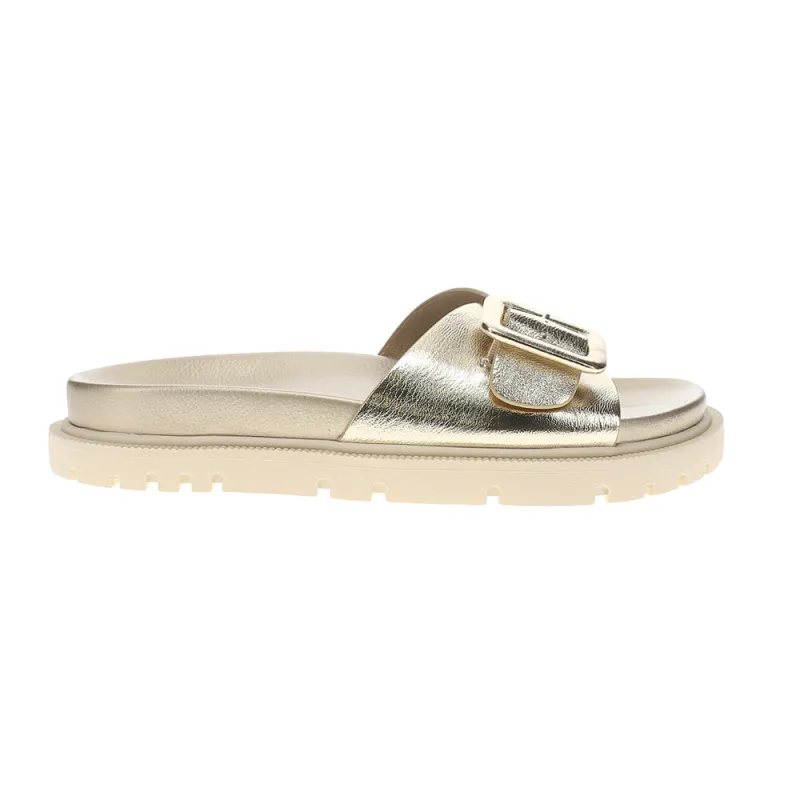 Gya Metallic Slide Sandals sold by Shoebacca