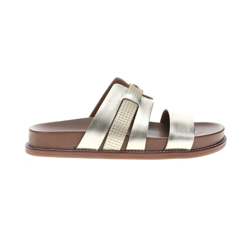 Trevin Metallic Slide Footbed Sandals sold by Shoebacca