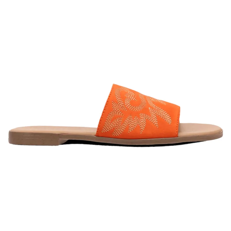 Lasso Embroidered Slide Flat Sandals sold by Shoebacca