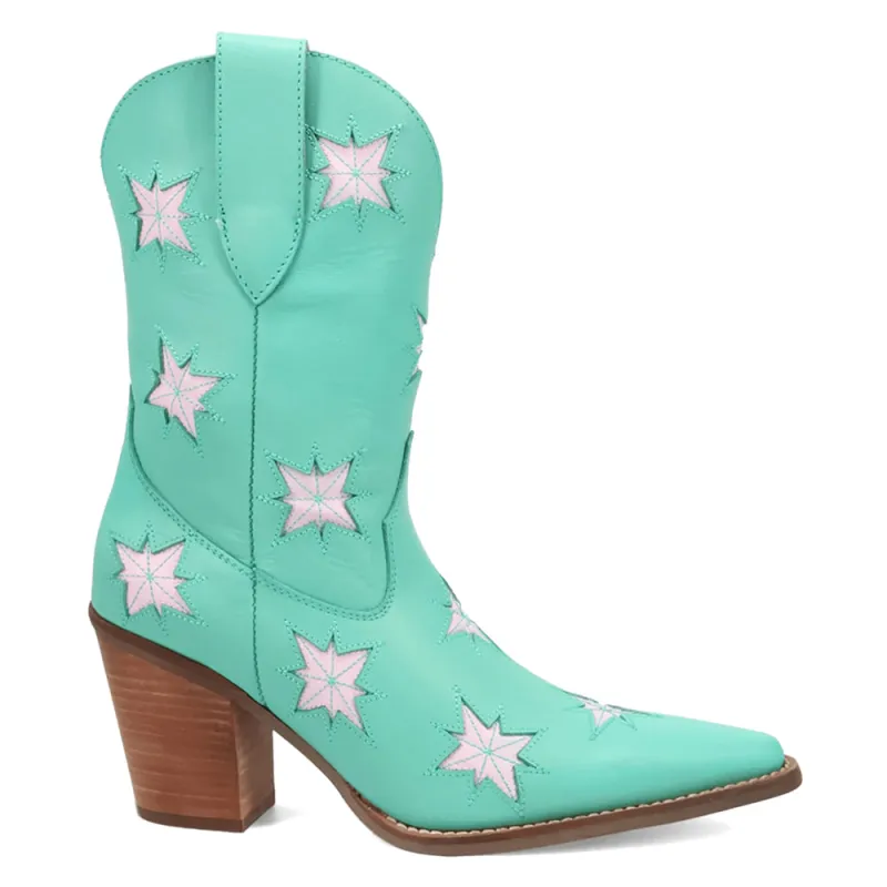 Starburst Tooled Inlay Snip Toe Pull On Cowboy Booties sold by Shoebacca