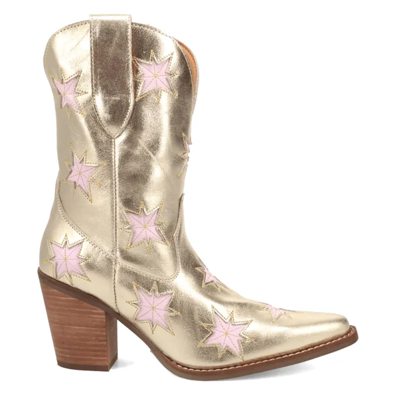 Starburst Metallic Tooled Inlay Snip Toe Pull On Cowboy Booties sold by Shoebacca