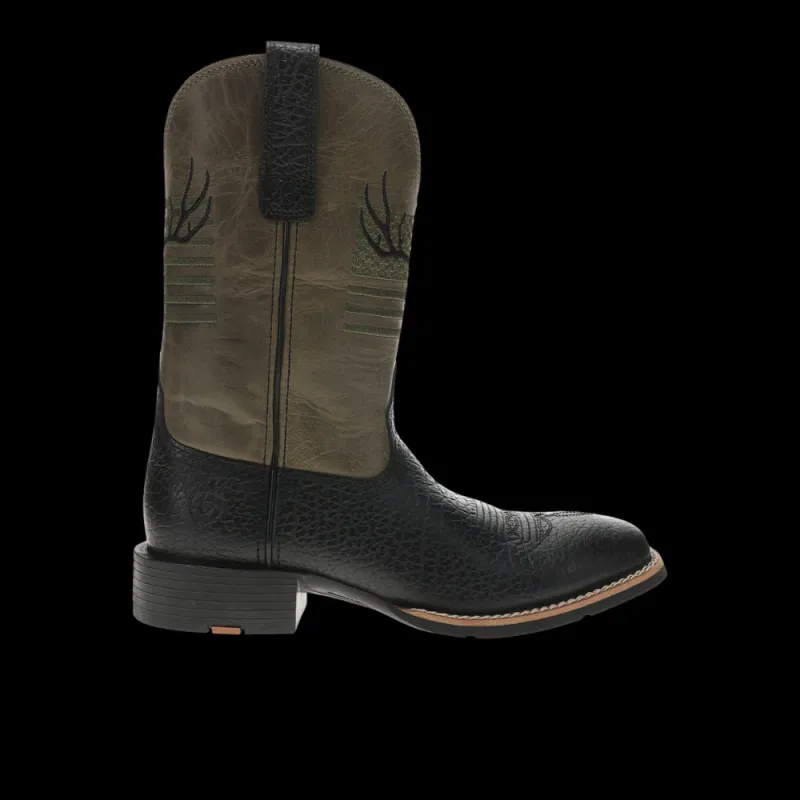 Sport Antlers Embroidered Patriotic Square Toe Pull On Cowboy Boots made by Ariat