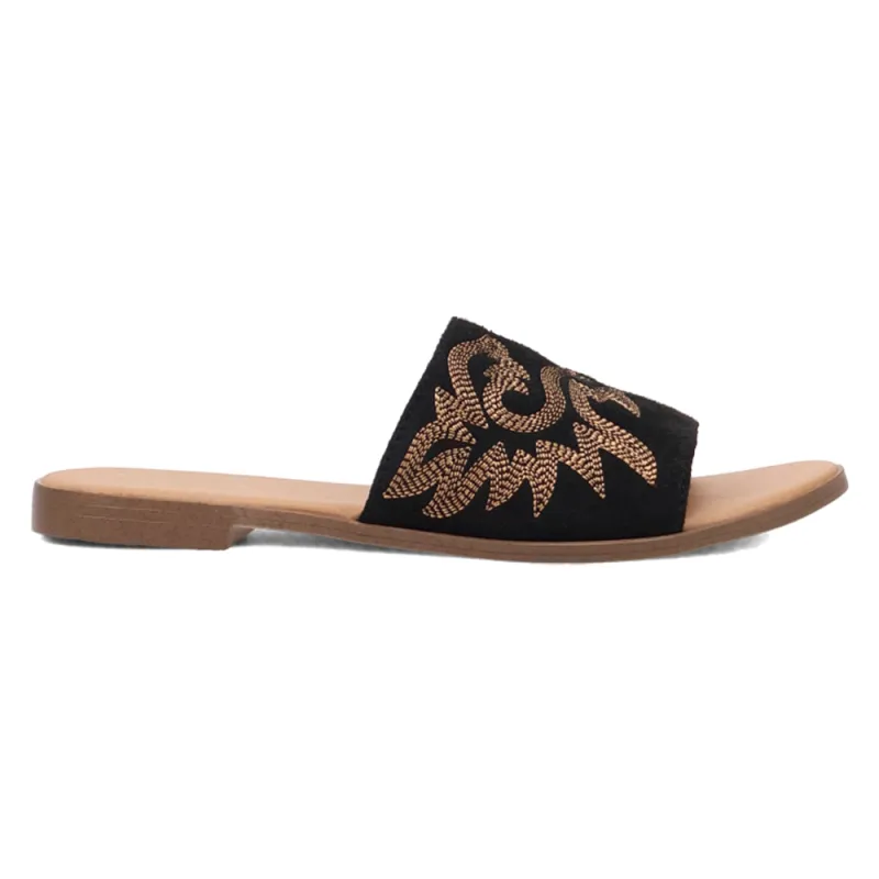 Lasso Embroidered Slide Flat Sandals sold by Shoebacca