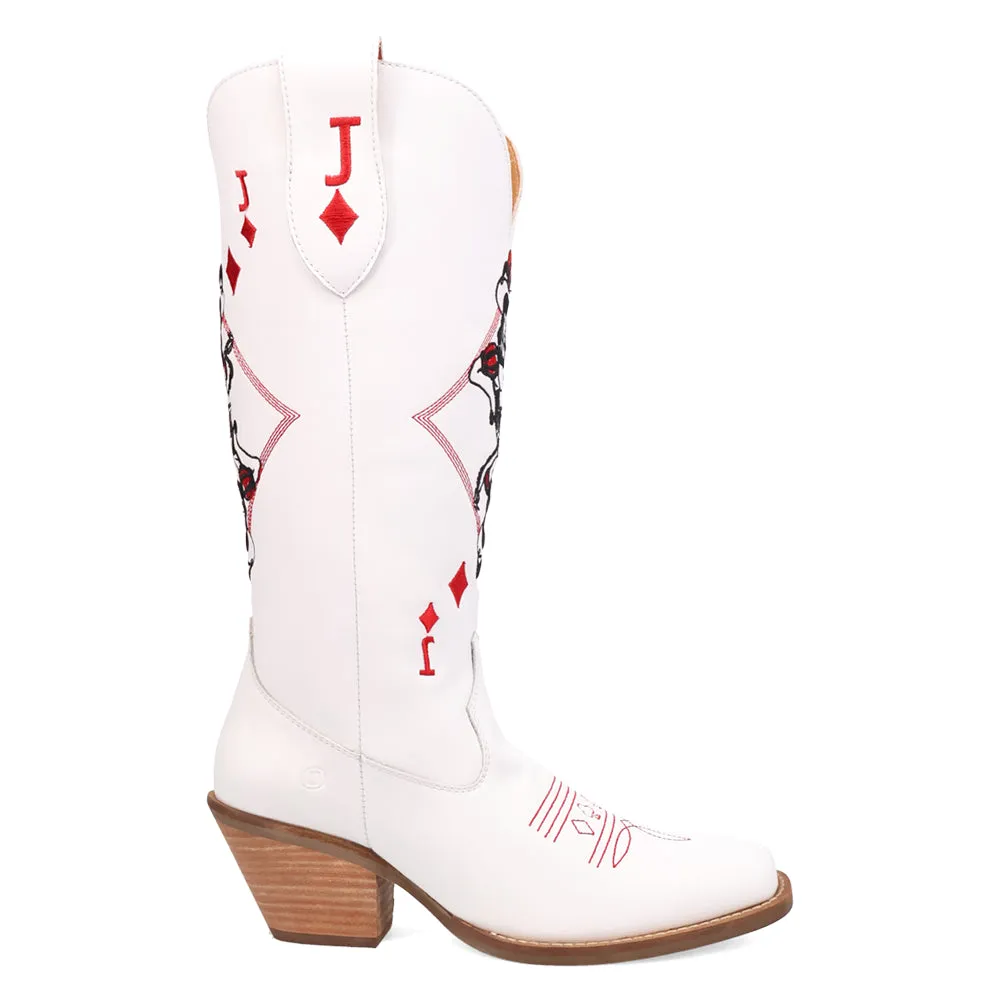 Jack Of Diamonds Graphic Embroidered Square Toe Pull On Cowboy Boots sold by Shoebacca