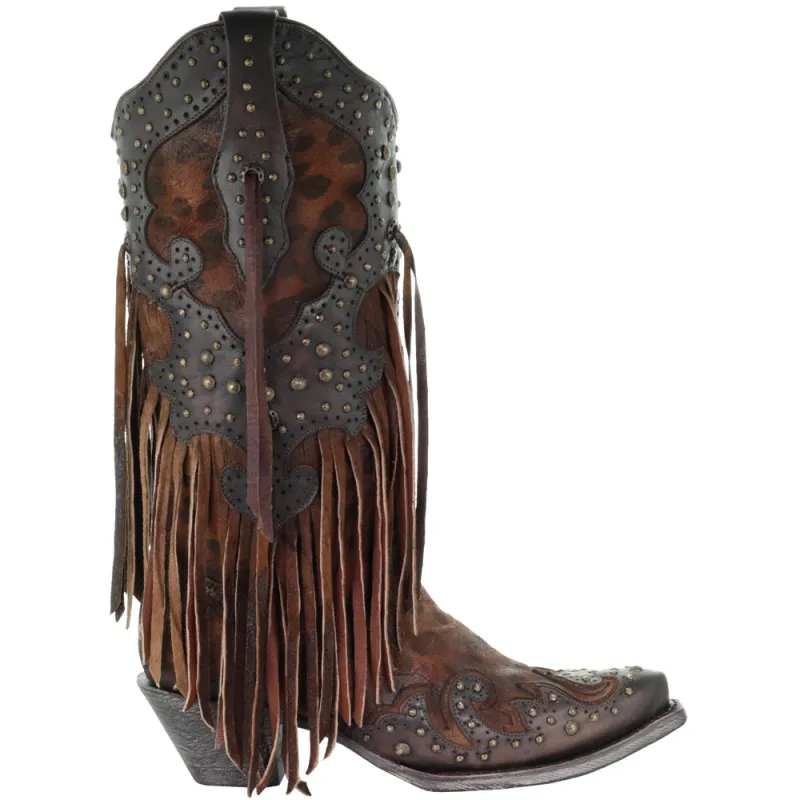Leopard Print Fringe Snip Toe Cowboy Boots made by Shoebacca