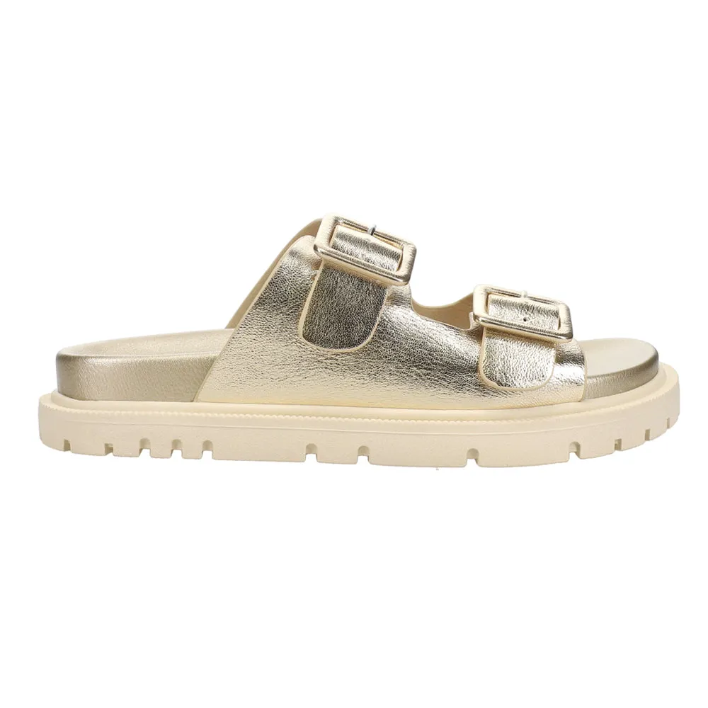 Gen Metallic Slide Sandals sold by Shoebacca