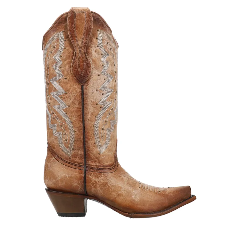 LD Brown Embroidered Studded Snip Toe Cowboy Boots made by Shoebacca