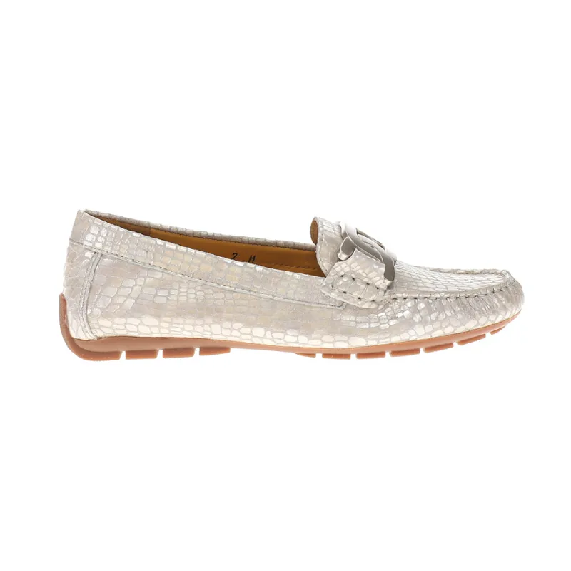 Aiker Metallic Snake Print Slip On Moccasins sold by Shoebacca