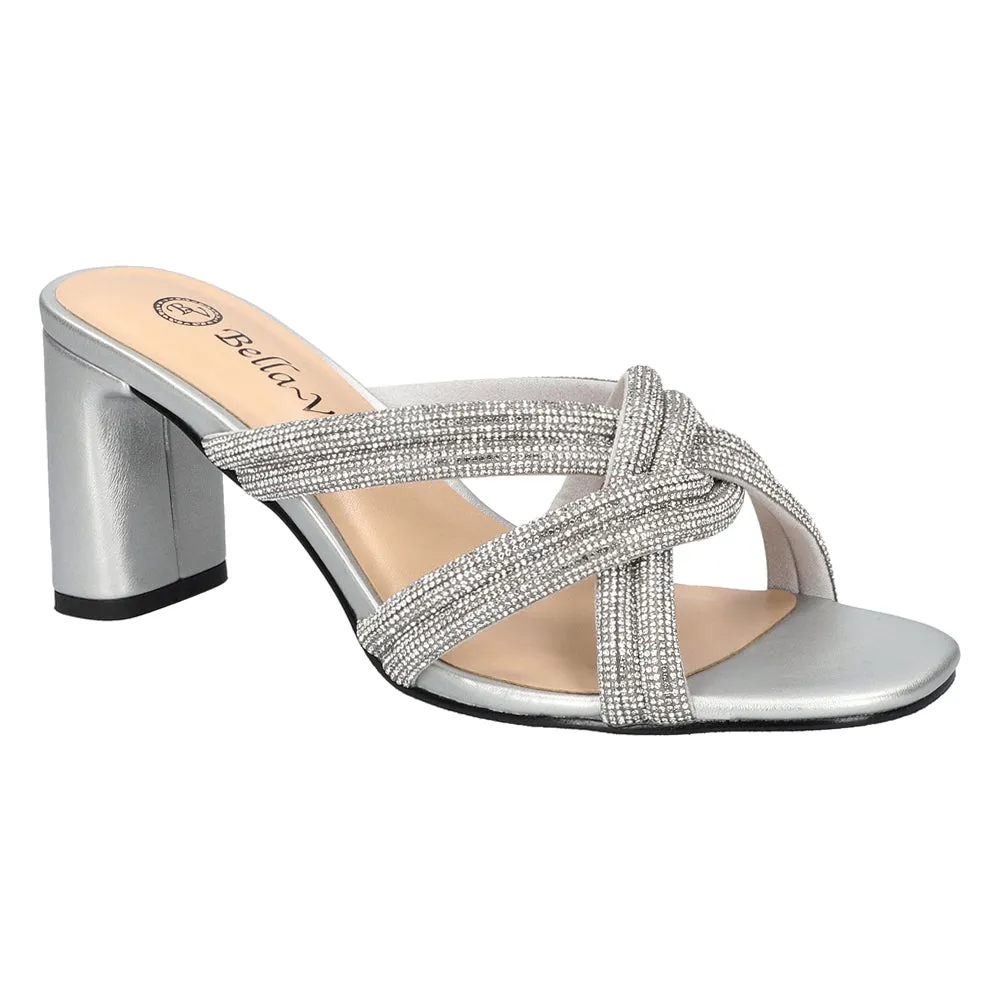 Carmen Rhinestone Metallic Block Heel Sandals sold by Shoebacca product image thumbnail 2