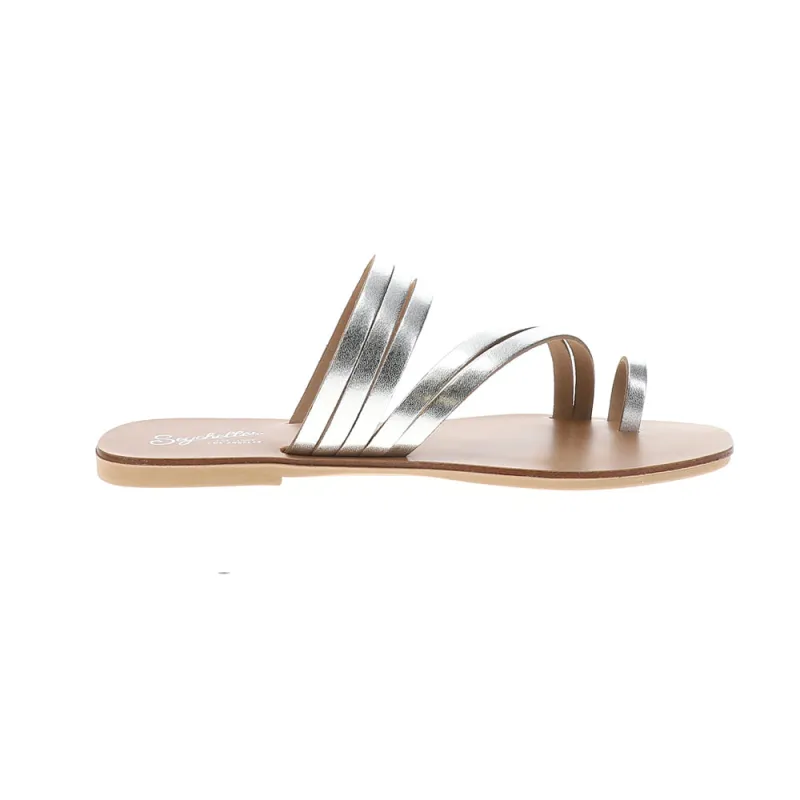 Summer Rain Metallic Slide Strappy Flat Sandals sold by Shoebacca