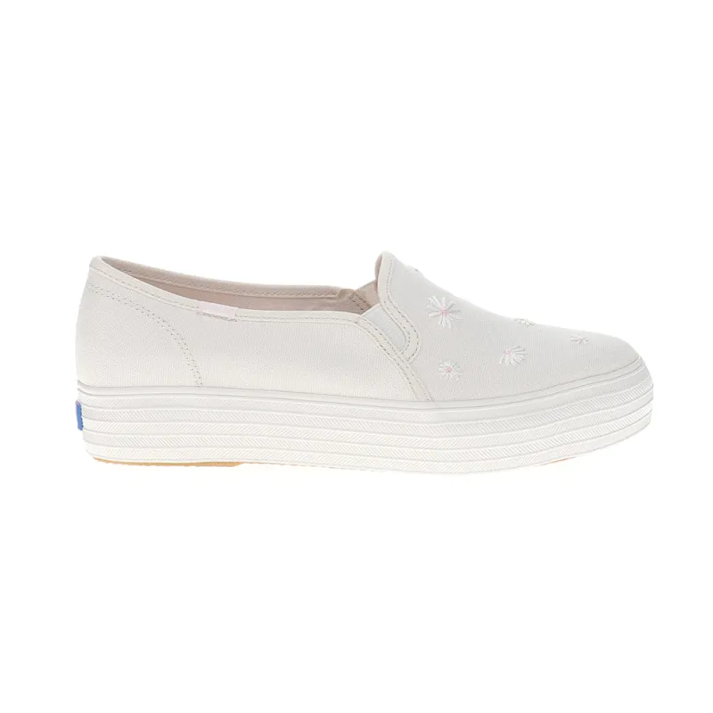 Triple Decker Canvas Daisy Embroidery Slip On made by Shoebacca