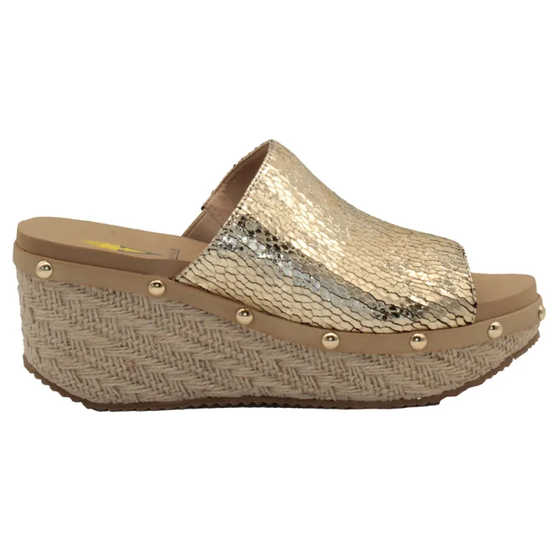 Ravine Metallic Studded Wedge Sandals sold by Shoebacca