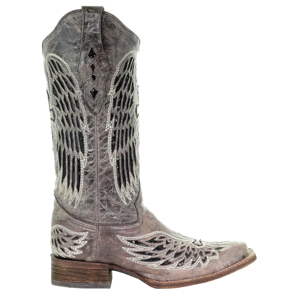 Wings Tooled-Inlay Pull On Square Toe Cowboy Boots sold by Shoebacca