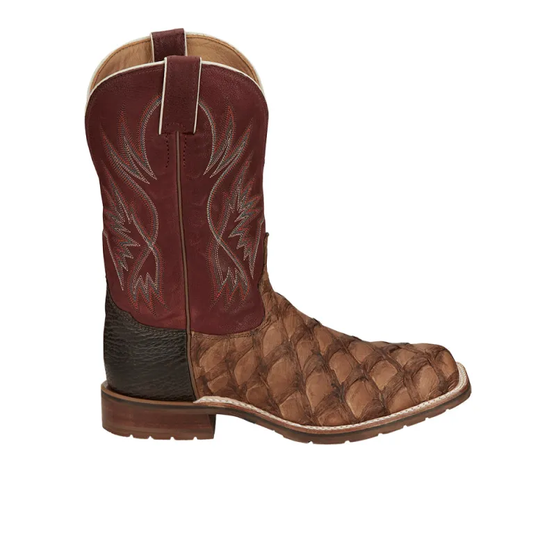 Prescott Pirarucu Wide Embroidered Square Toe Pull On Cowboy Boots made by Tony Lama