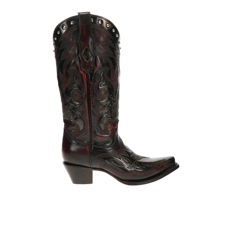 Laser Embroidered Studded Snip Toe Pull On Cowboy Boots made by Shoebacca