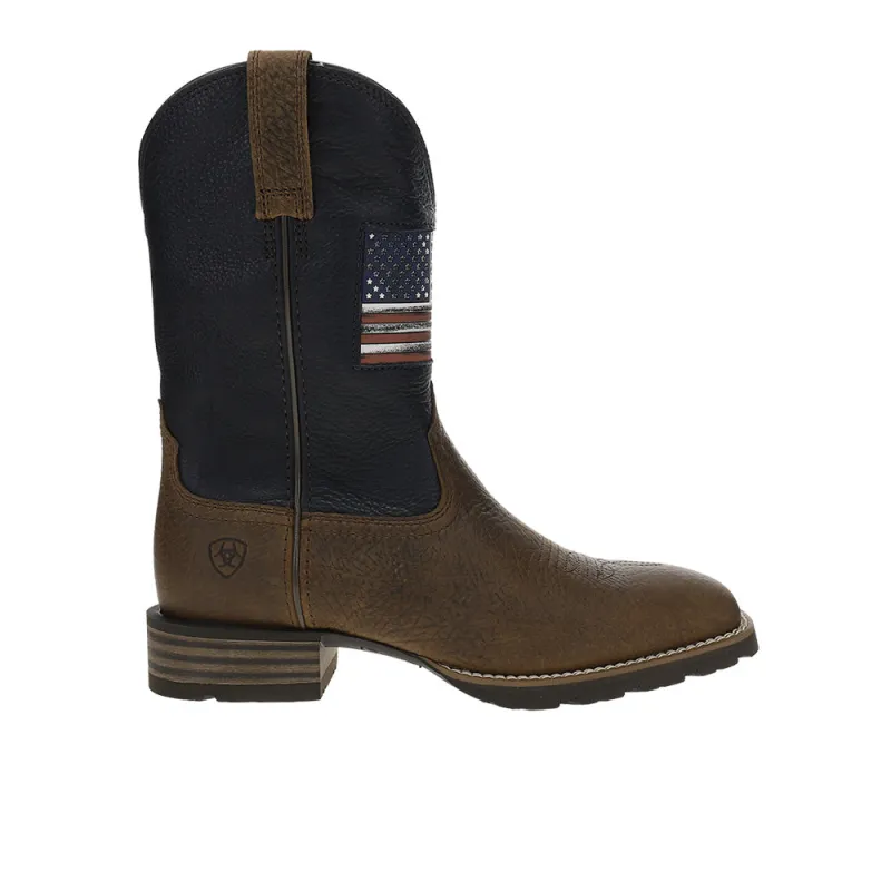 Hybrid Rancher Patriot Wide Square Toe Pull On Cowboy Boots made by Ariat