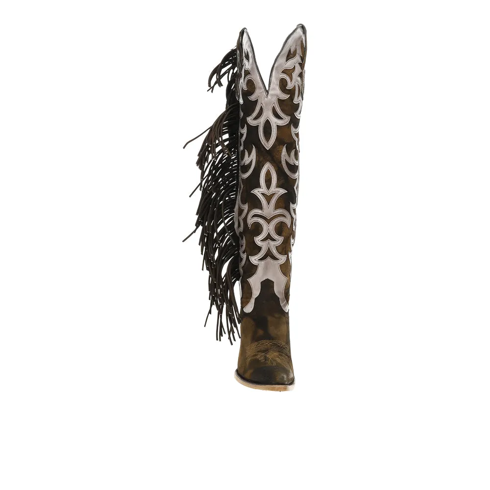 Embroidered And Overlay With Fringe Pointed Toe Cowboy Boots sold by Shoebacca product image thumbnail 4