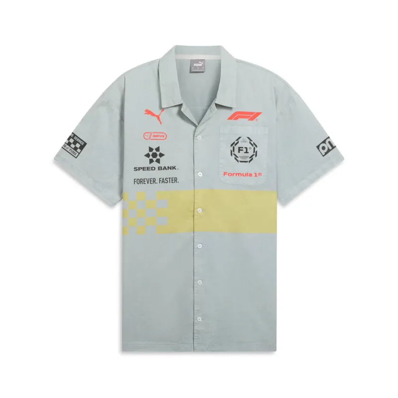 F1 Racing Collared Graphic Collared Short Sleeve Button Up sold by Shoebacca