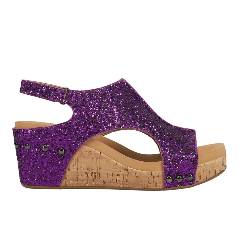 Carley Glitter Studded Slingback Wedge Sandals made by Corkys