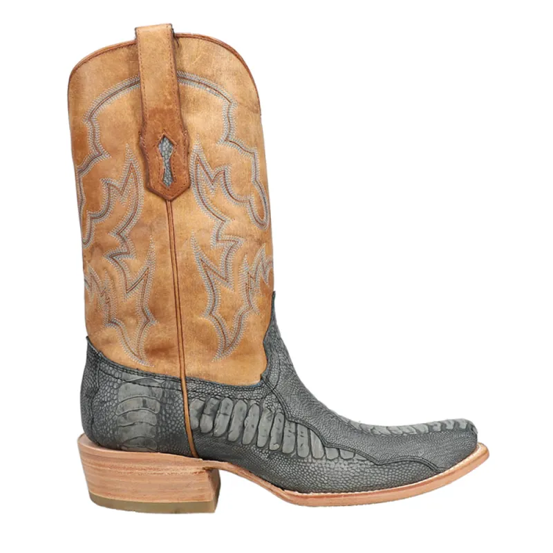Ostrich Leg Embroidered Narrow Square Toe Pull On Cowboy Boots made by Shoebacca
